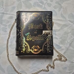 Betsey Johnson Black Book of Spells Handbag with Gold Chain